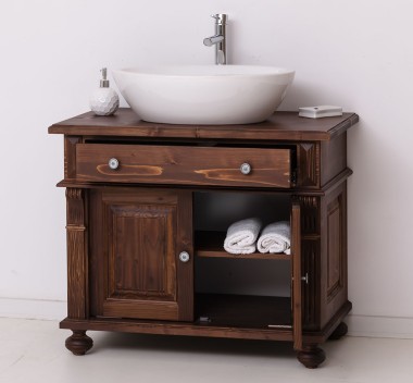 Dulap baie cu picior ornamentat pentru 1 chiuveta suprapusa de la Rustic Butique PS716 - Culoare_P081 - LACUIT & VOPSIT