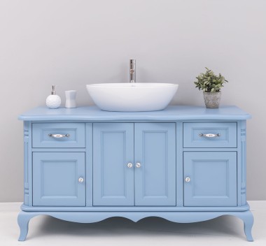 Mobilier baie Chic cu 4 usi si 2 sertare pentru chiuveta suprapusa de la Rustic Butique PS728 - Culoare_P053 - VOPSIT