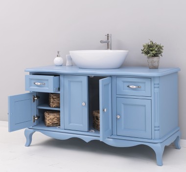 Mobilier baie Chic cu 4 usi si 2 sertare pentru chiuveta suprapusa de la Rustic Butique PS728 - Culoare_P053 - VOPSIT