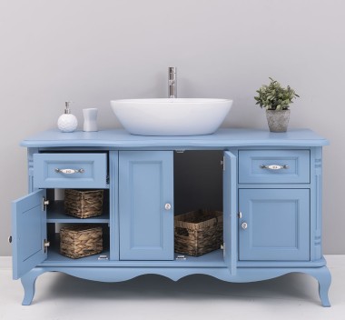 Mobilier baie Chic cu 4 usi si 2 sertare pentru chiuveta suprapusa de la Rustic Butique PS728 - Culoare_P053 - VOPSIT