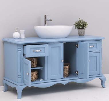 Mobilier baie Chic cu 4 usi si 2 sertare pentru chiuveta suprapusa de la Rustic Butique PS728 - Culoare_P053 - VOPSIT