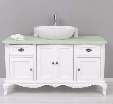 Mobilier baie Chic cu 4 usi si 2 sertare pentru chiuveta suprapusa de la Rustic Butique PS728 - Culoare Top_P092 - Culoare Corp_P004 - DUBLU COLOR