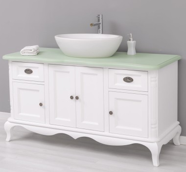 Mobilier baie Chic cu 4 usi si 2 sertare pentru chiuveta suprapusa de la Rustic Butique PS728 - Culoare Top_P092 - Culoare Corp_P004 - DUBLU COLOR