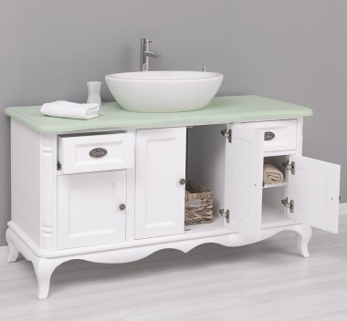 Mobilier baie Chic cu 4 usi si 2 sertare pentru chiuveta suprapusa de la Rustic Butique PS728 - Culoare Top_P092 - Culoare Corp_P004 - DUBLU COLOR