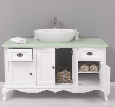 Mobilier baie Chic cu 4 usi si 2 sertare pentru chiuveta suprapusa de la Rustic Butique PS728 - Culoare Top_P092 - Culoare Corp_P004 - DUBLU COLOR