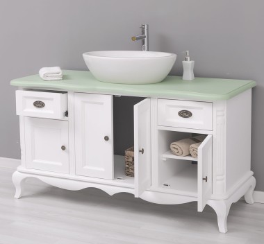 Mobilier baie Chic cu 4 usi si 2 sertare pentru chiuveta suprapusa de la Rustic Butique PS728 - Culoare Top_P092 - Culoare Corp_P004 - DUBLU COLOR
