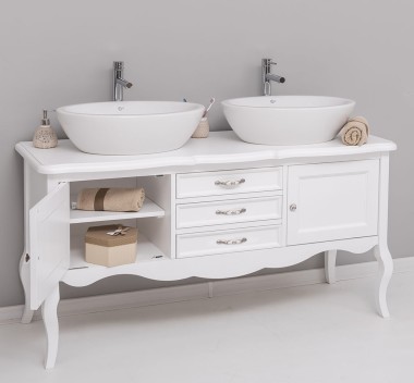 Mobilier de baie cu picioare curbate, doua usi si trei sertare de la Rustic Butique PS712 - Culoare_P004 - VOPSIT