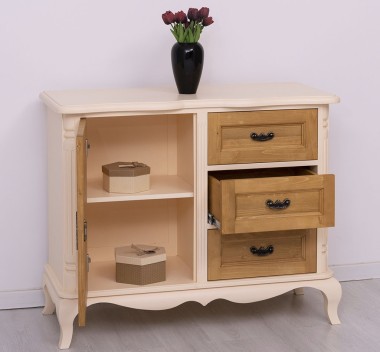 Comoda cu 1 usa si 3 sertare Chic, sertare pe sine soft close de la Rustic Butique PS645 - Culoare Corp_P025 - Culoare Usi si Sertare_P002 - DUBLU COLOR