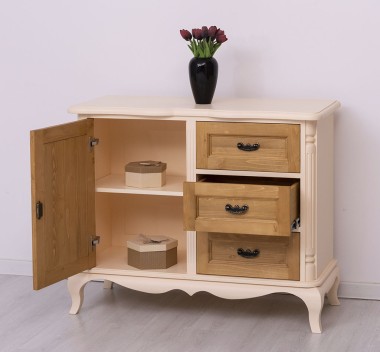 Comoda cu 1 usa si 3 sertare Chic, sertare pe sine soft close de la Rustic Butique PS645 - Culoare Corp_P025 - Culoare Usi si Sertare_P002 - DUBLU COLOR