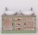 Dulap baie cu 2 usi lamelare - lavoarele nu sunt incluse in pret de la Rustic Butique PS665 - Culoare Top_P071 - Culoare Corp_P054 - Culoare Usi si Sertare_P071 - DUBLU COLOR