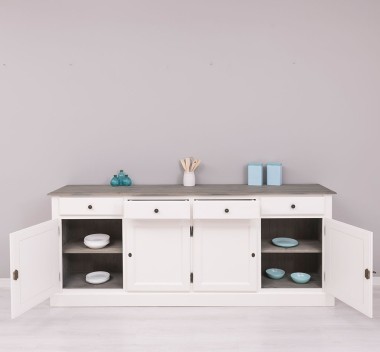 Bufet cu 4 usi, 4 sertare, BAS de la Rustic Butique PS602BAS - Culoare Top_P068 - Culoare Ext._P039 / Culoare Int._P068 - DUBLU COLOR