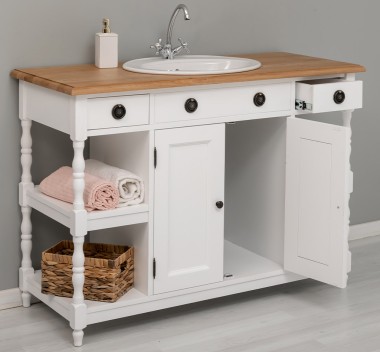 Dulap baie pentru lavoar cu 2 usi si 2 polite, blat stejar - lavoarul nu este inclus in pret de la Rustic Butique PS545 - Culoare Top_P061 - Culoare Corp_P004 - DUBLU COLOR