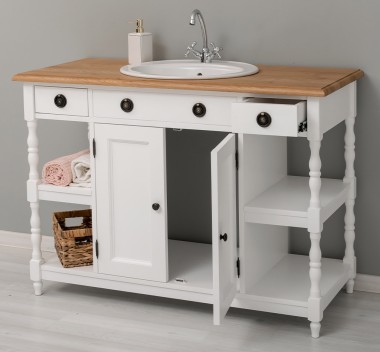 Dulap baie pentru lavoar cu 2 usi si 2 polite, blat stejar - lavoarul nu este inclus in pret de la Rustic Butique PS545 - Culoare Top_P061 - Culoare Corp_P004 - DUBLU COLOR