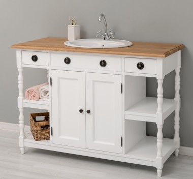 Dulap baie pentru lavoar cu 2 usi si 2 polite, blat stejar - lavoarul nu este inclus in pret de la Rustic Butique PS545 - Culoare Top_P061 - Culoare Corp_P004 - DUBLU COLOR