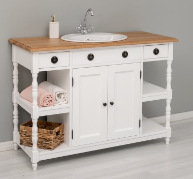 Dulap baie pentru lavoar cu 2 usi si 2 polite, blat stejar - lavoarul nu este inclus in pret de la Rustic Butique PS545 - Culoare Top_P061 - Culoare Corp_P004 - DUBLU COLOR