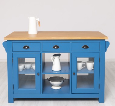 Insula de bucatarie cu 4 usi de sticla, 6 sertare de la Rustic Butique PS530 - Culoare Top_P082 - Culoare Corp_P045 - DUBLU COLOR