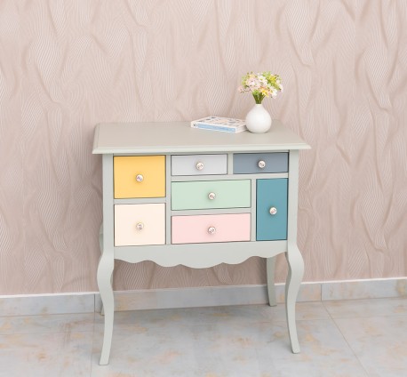 Consola cu picioare curbate si 7 sertare de la Rustic Butique PS540 - Culoare Corp_P013 - Culoare Sertare_Multicolor - MULTICOLOR