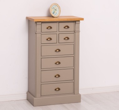 Comoda cu 8 sertare, blat stejar, Colectia Directoire de la Rustic Butique PS486 - Culoare Top_P002 - Culoare Corp_P030 - DUBLU COLOR