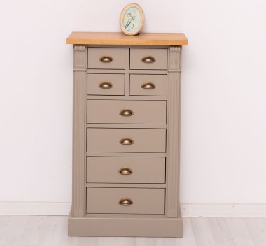 Comoda cu 8 sertare, blat stejar, Colectia Directoire de la Rustic Butique PS486 - Culoare Top_P002 - Culoare Corp_P030 - DUBLU COLOR