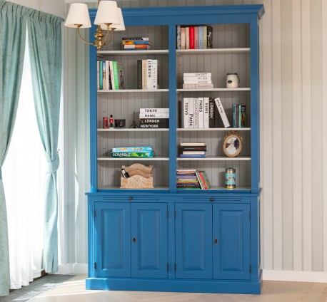 Biblioteca cu 4 usi BAS + etajera dubla SUP de la Rustic Butique PS405BAS+SUP - Culoare Ext._P045 / Culoare Int._P010 - DUBLU COLOR