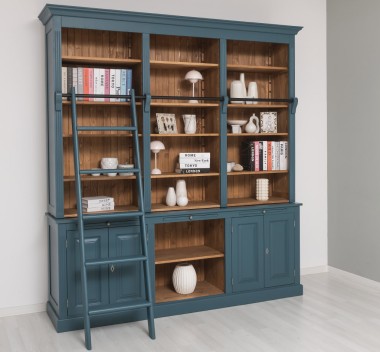 Biblioteca mare cu 4 usi, 1 polita BAS + etajera tripla SUP de la Rustic Butique PS321BAS+SUP - Culoare Ext._P051 / Culoare Int._P001 - DUBLU COLOR