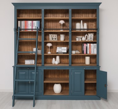 Biblioteca mare cu 4 usi, 1 polita BAS + etajera tripla SUP de la Rustic Butique PS321BAS+SUP - Culoare Ext._P051 / Culoare Int._P001 - DUBLU COLOR