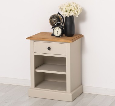 Noptiera cu 1 sertar si rafturi deschise de la Rustic Butique PS478 - Culoare Top_P002 - Culoare Corp_P024 - DUBLU COLOR