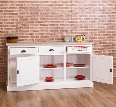 Bufet 3 usi, 3 sertare, blat stejar, BAS de la Rustic Butique PS403BAS - Culoare Top_P035 - Culoare Corp_P004 - DUBLU COLOR