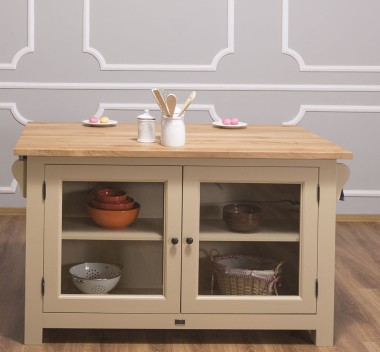 Insula bucatarie cu 2 usi, blat stejar de la Rustic Butique PS442 - Culoare Top_P061 - Culoare Corp_P032 - DUBLU COLOR