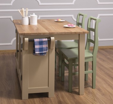 Insula bucatarie cu 2 usi, blat stejar de la Rustic Butique PS442 - Culoare Top_P061 - Culoare Corp_P032 - DUBLU COLOR