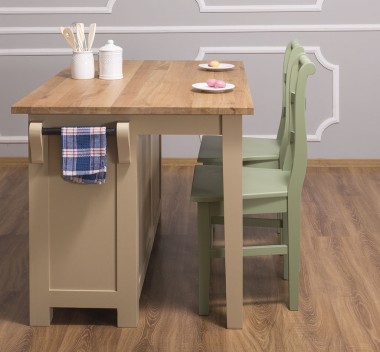 Insula bucatarie cu 2 usi, blat stejar de la Rustic Butique PS442 - Culoare Top_P061 - Culoare Corp_P032 - DUBLU COLOR