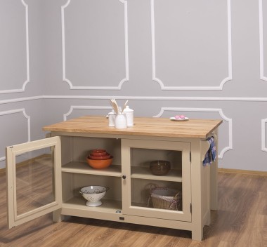 Insula bucatarie cu 2 usi, blat stejar de la Rustic Butique PS442 - Culoare Top_P061 - Culoare Corp_P032 - DUBLU COLOR