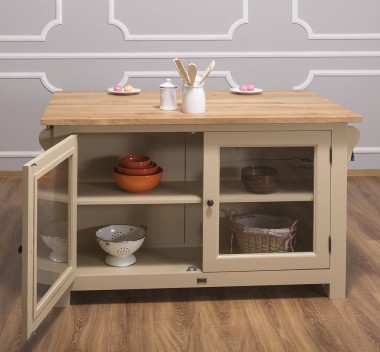 Insula bucatarie cu 2 usi, blat stejar de la Rustic Butique PS442 - Culoare Top_P061 - Culoare Corp_P032 - DUBLU COLOR