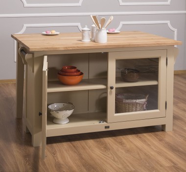 Insula bucatarie cu 2 usi, blat stejar de la Rustic Butique PS442 - Culoare Top_P061 - Culoare Corp_P032 - DUBLU COLOR