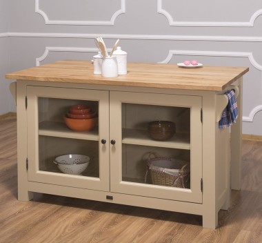 Insula bucatarie cu 2 usi, blat stejar de la Rustic Butique PS442 - Culoare Top_P061 - Culoare Corp_P032 - DUBLU COLOR