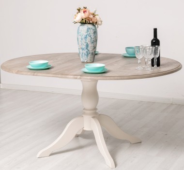 Masa cu picior central 120x120cm + 1 extensie de la Rustic Butique PS228 - Culoare Top_P037 - Culoare Corp_P015 - DUBLU COLOR