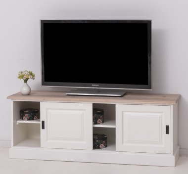 Comoda TV cu 2 usi glisante, blat stejar de la Rustic Butique PS222 - Culoare Top_P035 - Culoare Corp_P039 - DUBLU COLOR