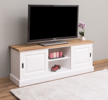 Comoda TV cu 2 usi glisante, blat stejar de la Rustic Butique PS222 - Culoare Top_P089 - Culoare Corp_P004 - DUBLU COLOR