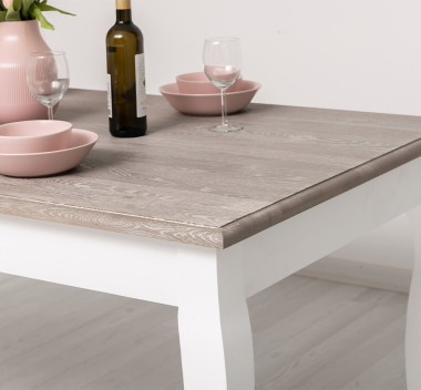 Masa dining cu picioare curbate 210x90x78cm, blat stejar de la Rustic Butique PS383 - Culoare Top_P067 - Culoare Corp_P004 - DUBLU COLOR