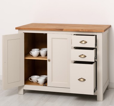 Dulap bucatarie cu 2 usi, 3 sertare, blat stejar de la Rustic Butique PS240 - Culoare Top_P089 - Culoare Ext._P024 / Culoare Int._P002 - TRIPLU COLOR