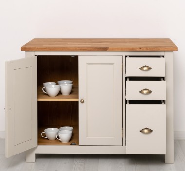 Dulap bucatarie cu 2 usi, 3 sertare, blat stejar de la Rustic Butique PS240 - Culoare Top_P089 - Culoare Ext._P024 / Culoare Int._P002 - TRIPLU COLOR