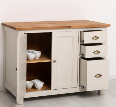Dulap bucatarie cu 2 usi, 3 sertare, blat stejar de la Rustic Butique PS240 - Culoare Top_P089 - Culoare Ext._P024 / Culoare Int._P002 - TRIPLU COLOR
