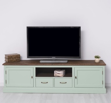Comoda TV 2 sertare cu sine 2 usi BAS, blat stejar - Culoare Top_P064 - Culoare Ext._P092 / Culoare Int._P086 - TRIPLU COLOR de la Rustic Butique OUTPS107BAS - Culoare Top_P064 - Culoare Ext._P092 / Culoare Int._P086 - TRIPLU COLOR