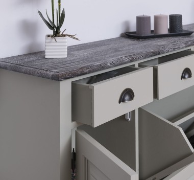 Comoda hol cu 2+2 usi, 4 sertare, blat stejar de la Rustic Butique PS472 - Culoare Top_P065 - Culoare Corp_P076 - DUBLU COLOR