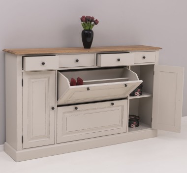 Comoda hol cu 2+2 usi, 4 sertare, blat stejar de la Rustic Butique PS472 - Culoare Top_P089 - Culoare Corp_P028++P024A - TRIPLU COLOR