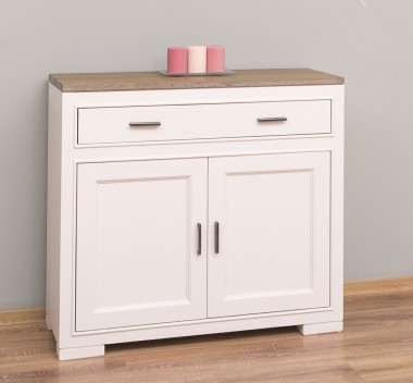 Comoda cu 2 usi si 1 sertar Pure, blat stejar, sertar pe sina metalica de la Rustic Butique PS637 - Culoare Top_P066 - Culoare Ext._P015 / Culoare Int._P001 - TRIPLU COLOR