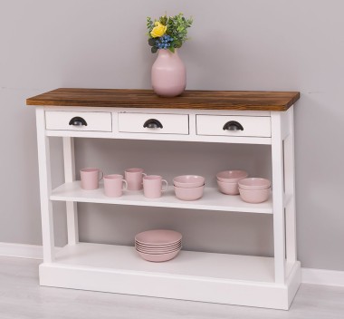 Consola cu 3 sertare si 1 polita de la Rustic Butique PS513 - Culoare Top_P064 - Culoare Corp_P030++P039A - TRIPLU COLOR