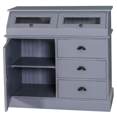 Bufet cu 1 usa, 3 sertare, 2 compartiemente cu usa sticla, BAS de la Rustic Butique PS271BAS - Culoare_P042A - VOPSIT ANTICHIZAT