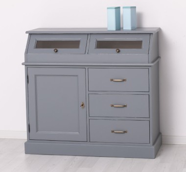 Bufet cu 1 usa, 3 sertare, 2 compartiemente cu usa sticla, BAS de la Rustic Butique PS271BAS - Culoare Ext._P042 / Culoare Int._P015 - DUBLU COLOR