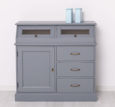 Bufet cu 1 usa, 3 sertare, 2 compartiemente cu usa sticla, BAS de la Rustic Butique PS271BAS - Culoare Ext._P042 / Culoare Int._P015 - DUBLU COLOR